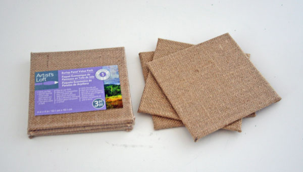 Burlap Wrapped Canvases Turned Coasters | www.rappsodyinrooms.com