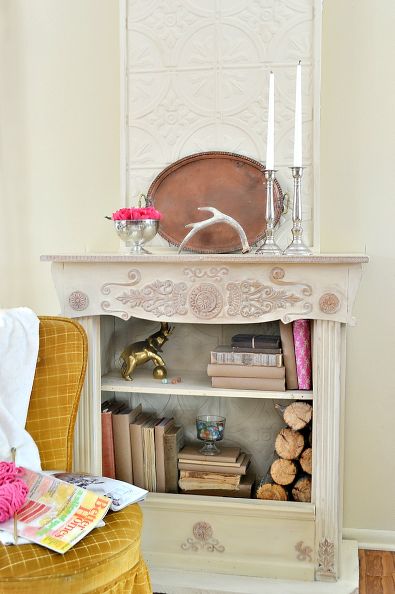 making an old bookcase into a fireplace bookcase