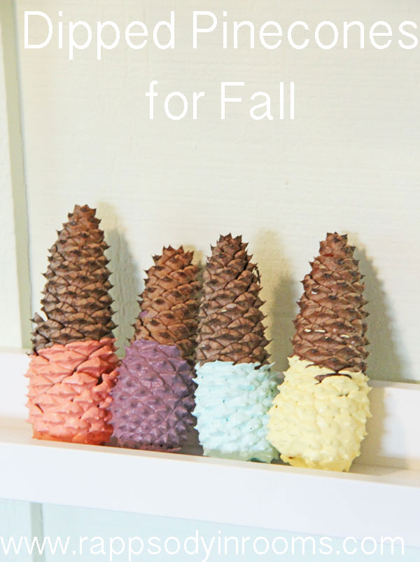 fall crafts: paint dipped and yarn wrapped pinecones and