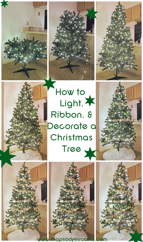 How to Light, Ribbon, and Decorate a Christmas Tree | www.rhapsodyinrooms.com